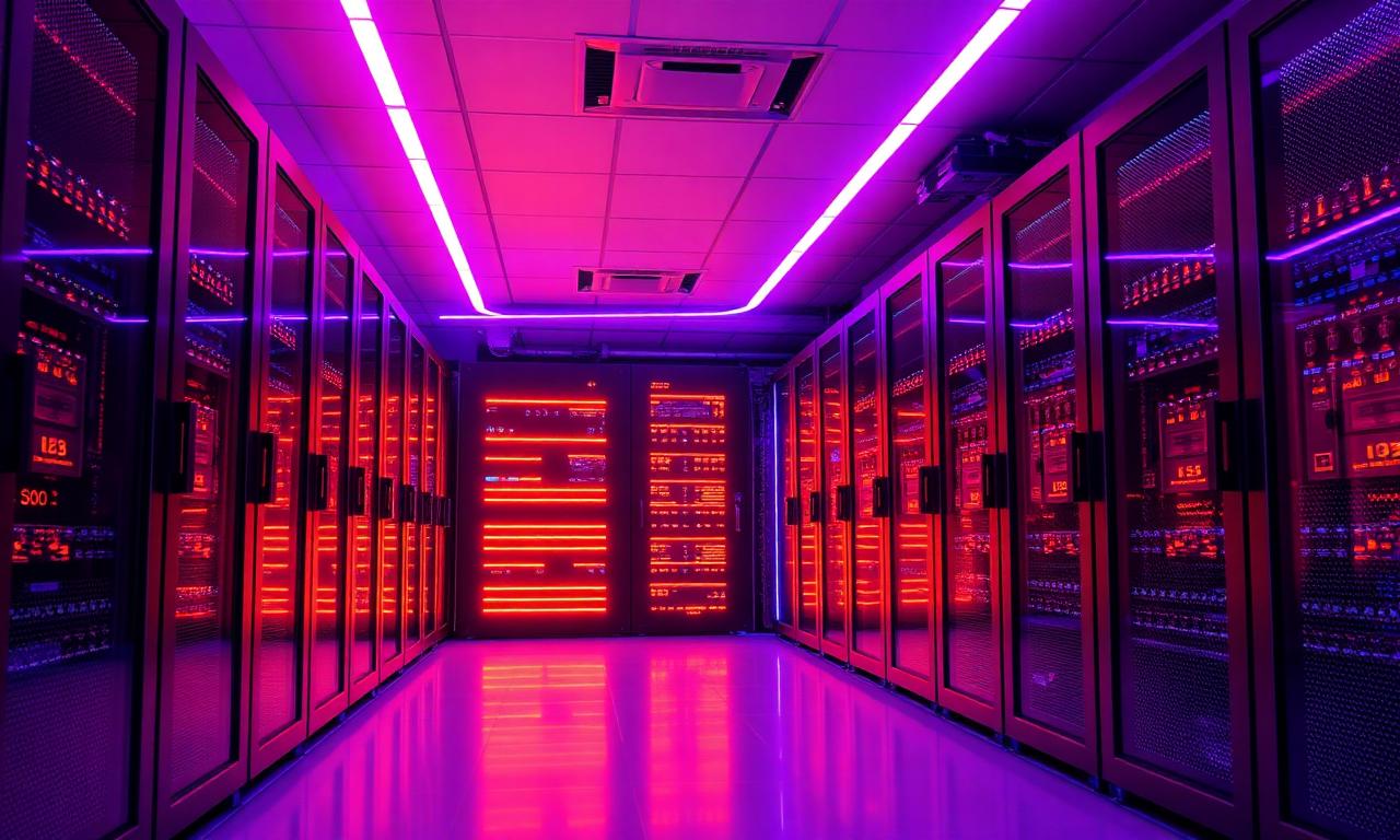 Modern server room with warm lighting