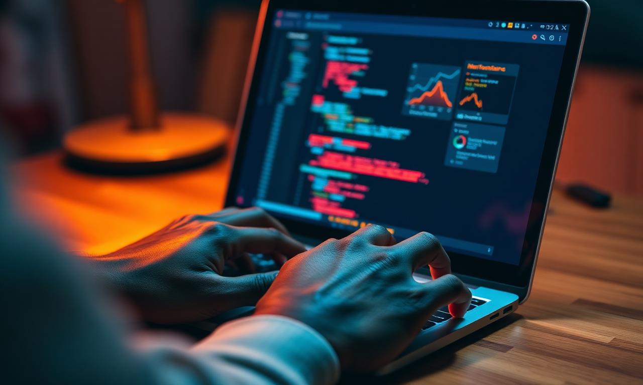 Developer maintaining a website on a laptop